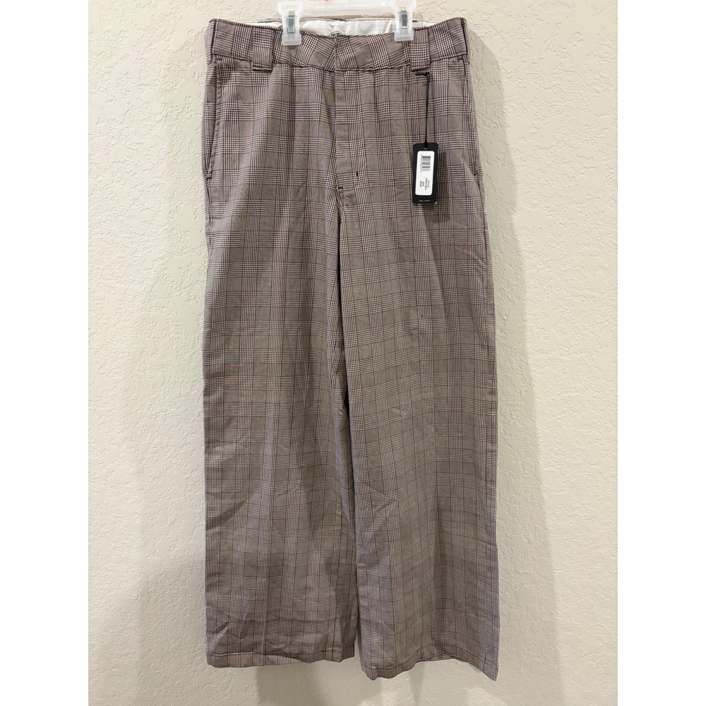 Dickies Women's Wide Leg Plaid Pants in Taupe/Brown